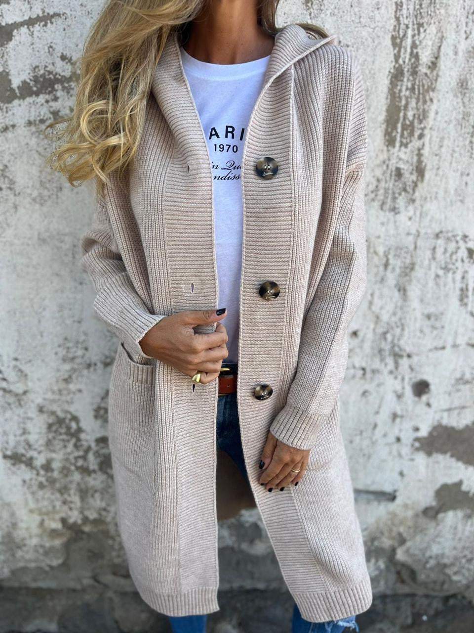 Mayme - Cardigan long en tricot avec capuche