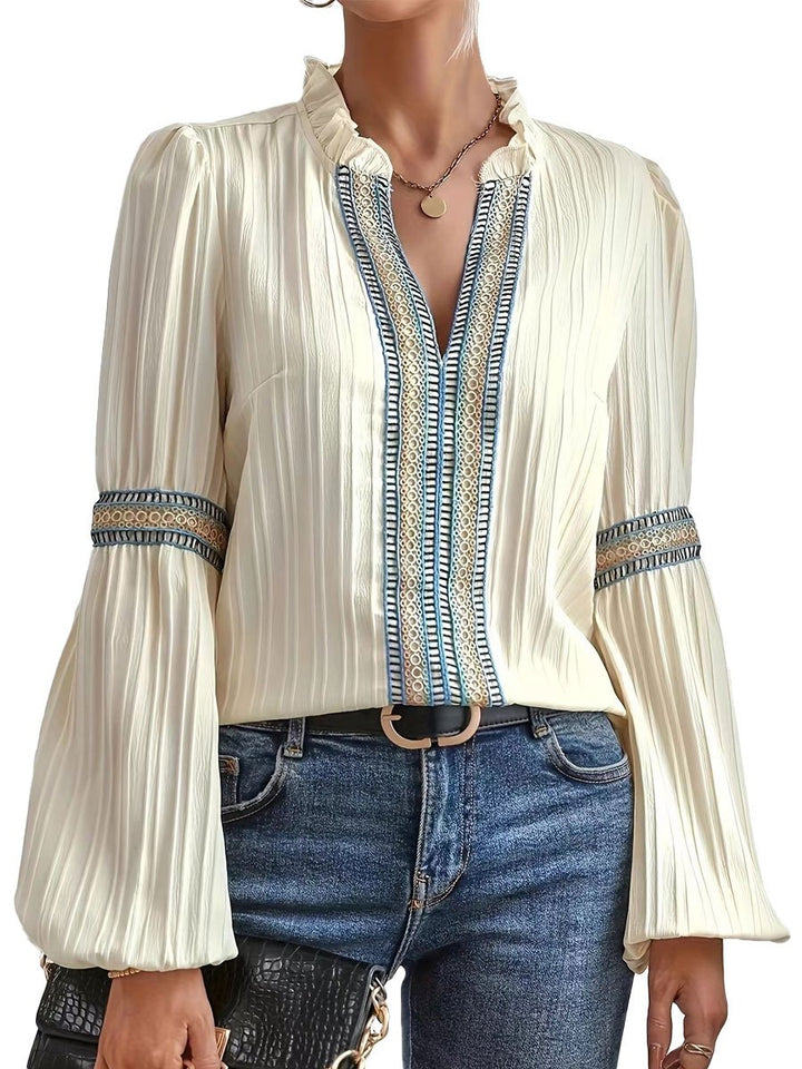 Viktoria - Blusa casual a maniche lunghe da donna in pizzo tinta unita con protezione solare