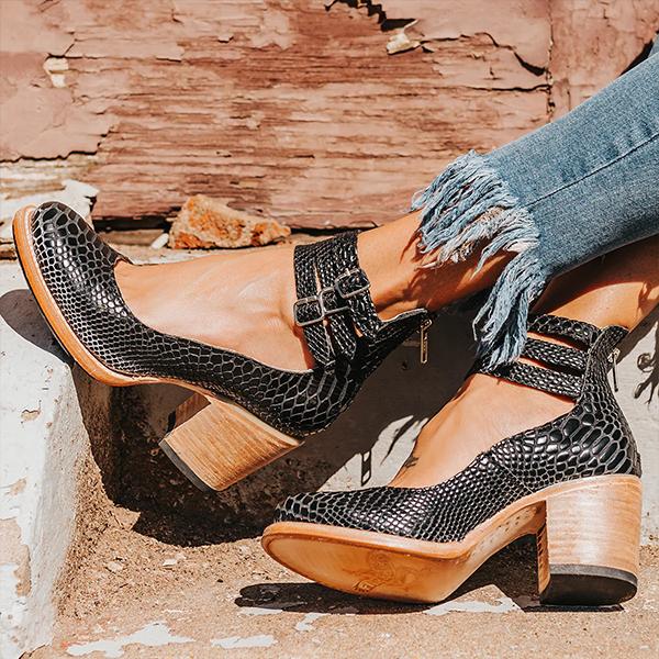 Bottines vintage à talon bloc avec double sangle – look cuir bohème pour femmes