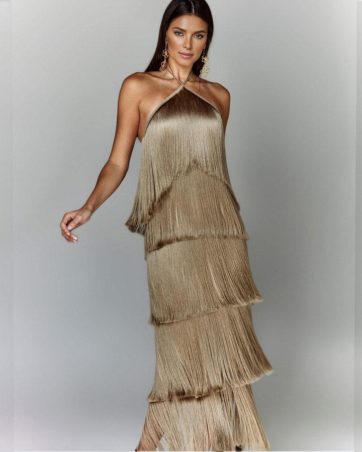 Denisse - elegantes Neckholder-Kleid mit Quasten