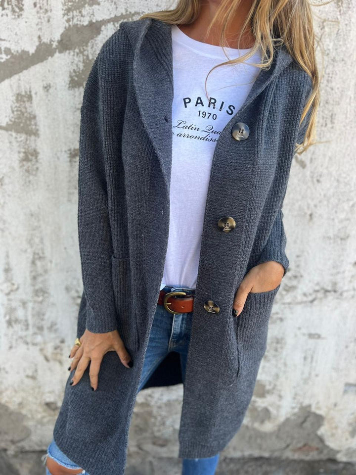 Mayme - Cardigan long en tricot avec capuche
