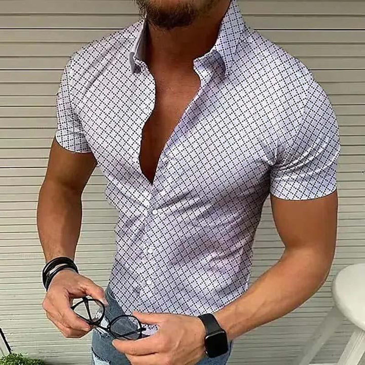 Chemise à manches courtes slim fit pour homme avec motif à carreaux – Chemise décontractée ajustée pour l'été, les fêtes et les vacances