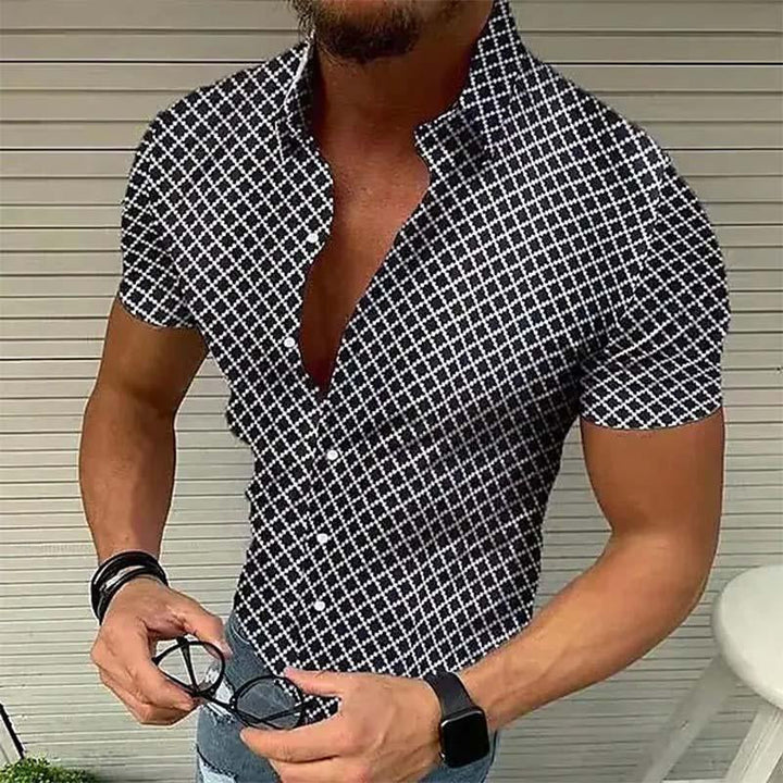 Chemise à manches courtes slim fit pour homme avec motif à carreaux – Chemise décontractée ajustée pour l'été, les fêtes et les vacances
