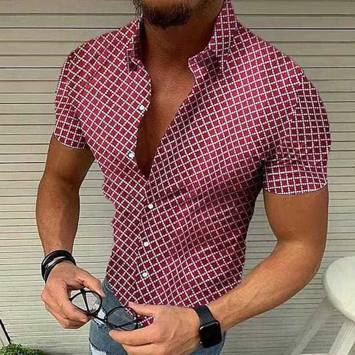 Chemise à manches courtes slim fit pour homme avec motif à carreaux – Chemise décontractée ajustée pour l'été, les fêtes et les vacances