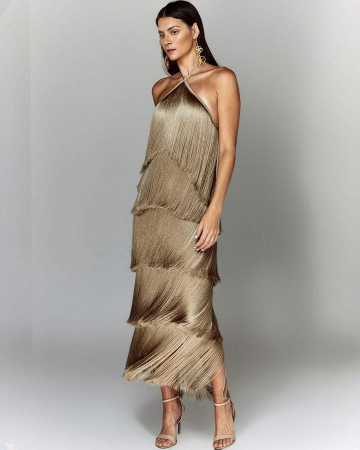 Denisse - elegantes Neckholder-Kleid mit Quasten