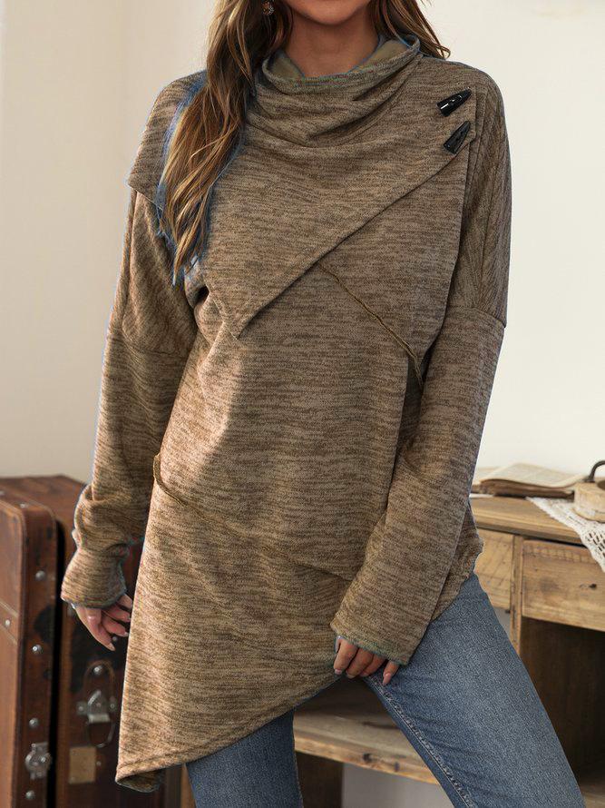 Ely | T-shirt asymétrique à manches longues avec encolure cascade pour femmes