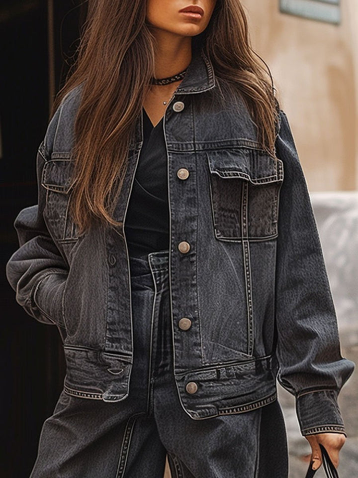 Flora - Giacca di jeans casual con tasche