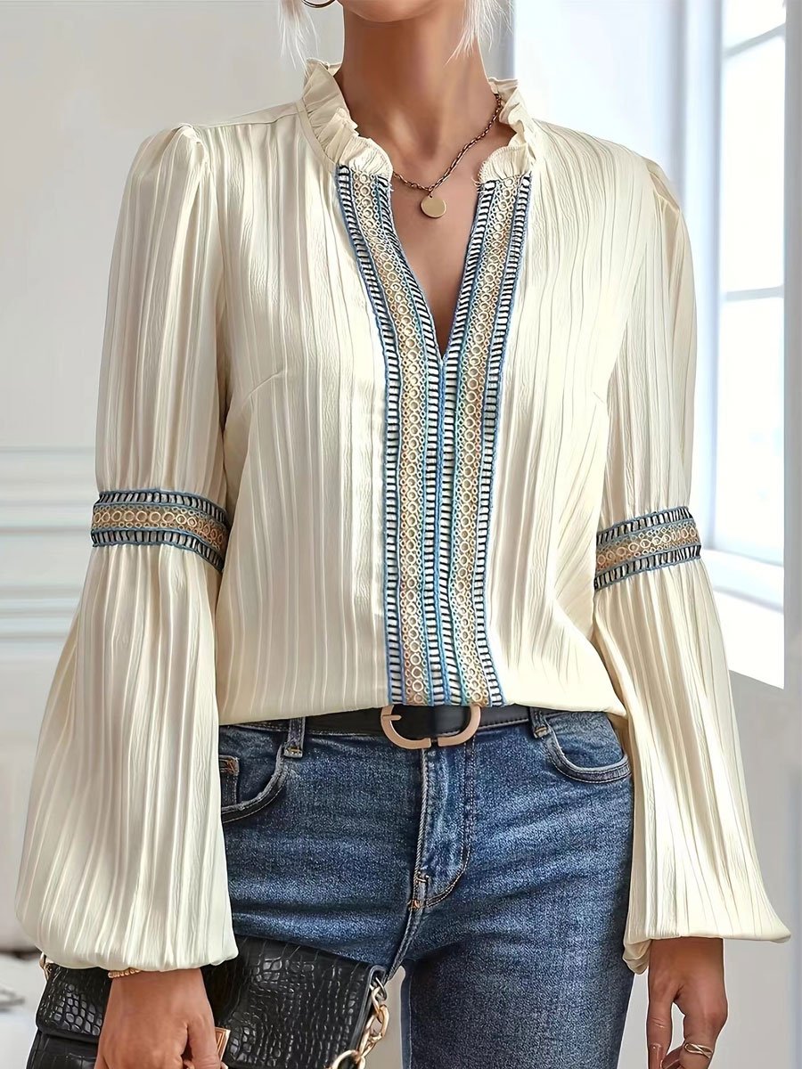 Viktoria - Blusa casual a maniche lunghe da donna in pizzo tinta unita con protezione solare