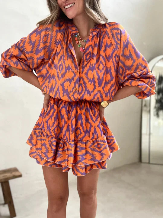 Completo boho due pezzi con gonna a balze – Set estivo leggero da donna con motivo etnico per estate, vacanze e festival