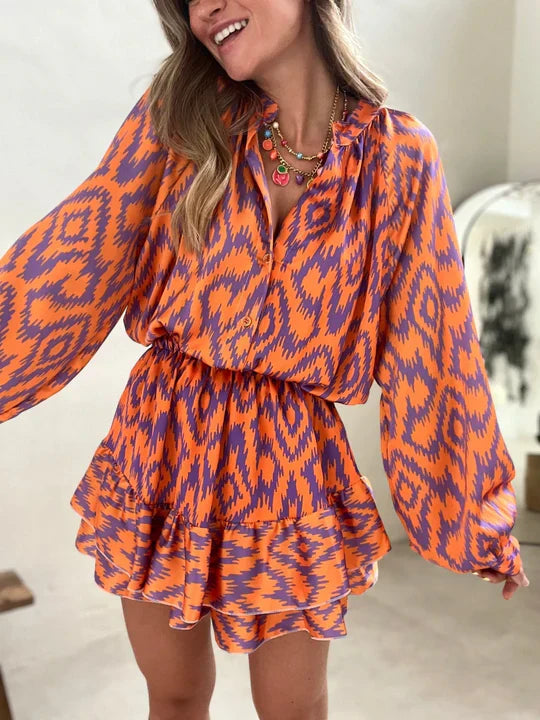 Completo boho due pezzi con gonna a balze – Set estivo leggero da donna con motivo etnico per estate, vacanze e festival