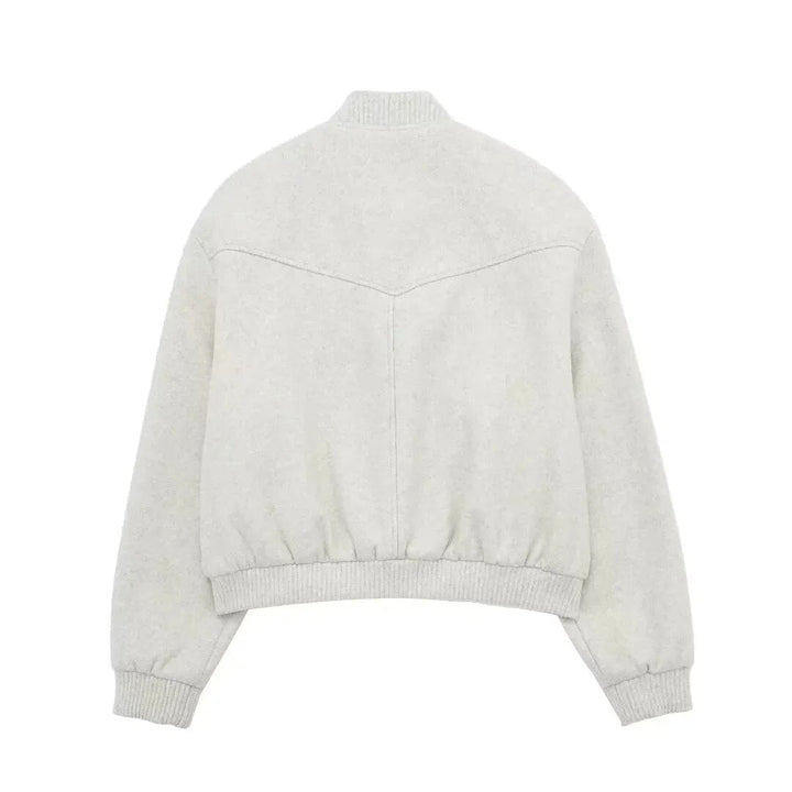Veste bomber femme style college – Veste courte de mi-saison avec boutons-pression et bord-côte