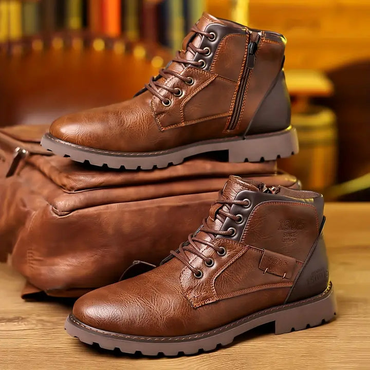 Bottes d'hiver pour hommes avec fermeture éclair – Bottines d'extérieur robustes aspect cuir