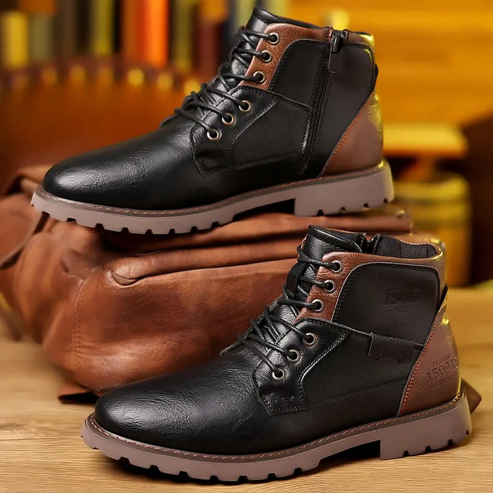 Bottes d'hiver pour hommes avec fermeture éclair – Bottines d'extérieur robustes aspect cuir