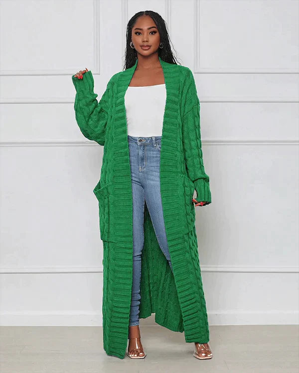 Cardigan long en tricot avec motif torsadé et poches – Manteau oversize douillet pour l'automne, l'hiver et les loisirs