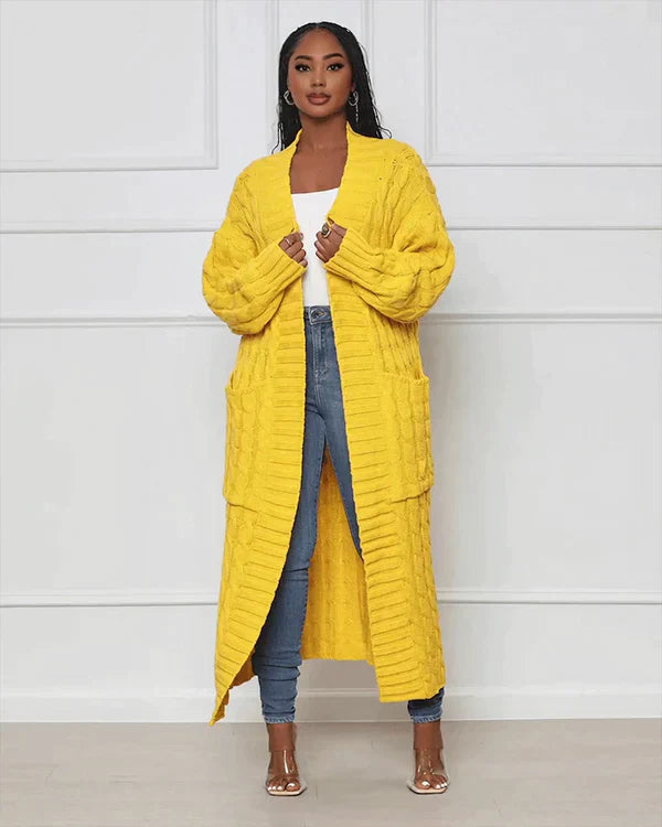 Cardigan long en tricot avec motif torsadé et poches – Manteau oversize douillet pour l'automne, l'hiver et les loisirs