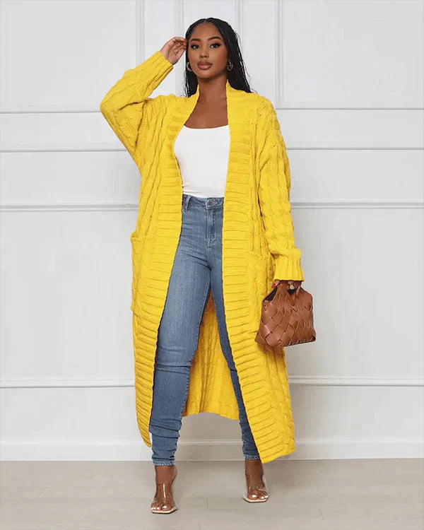 Cardigan long en tricot avec motif torsadé et poches – Manteau oversize douillet pour l'automne, l'hiver et les loisirs