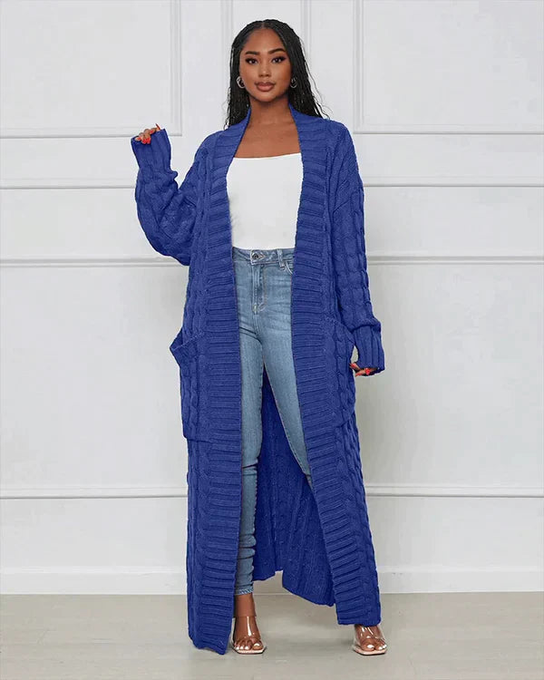 Cardigan long en tricot avec motif torsadé et poches – Manteau oversize douillet pour l'automne, l'hiver et les loisirs