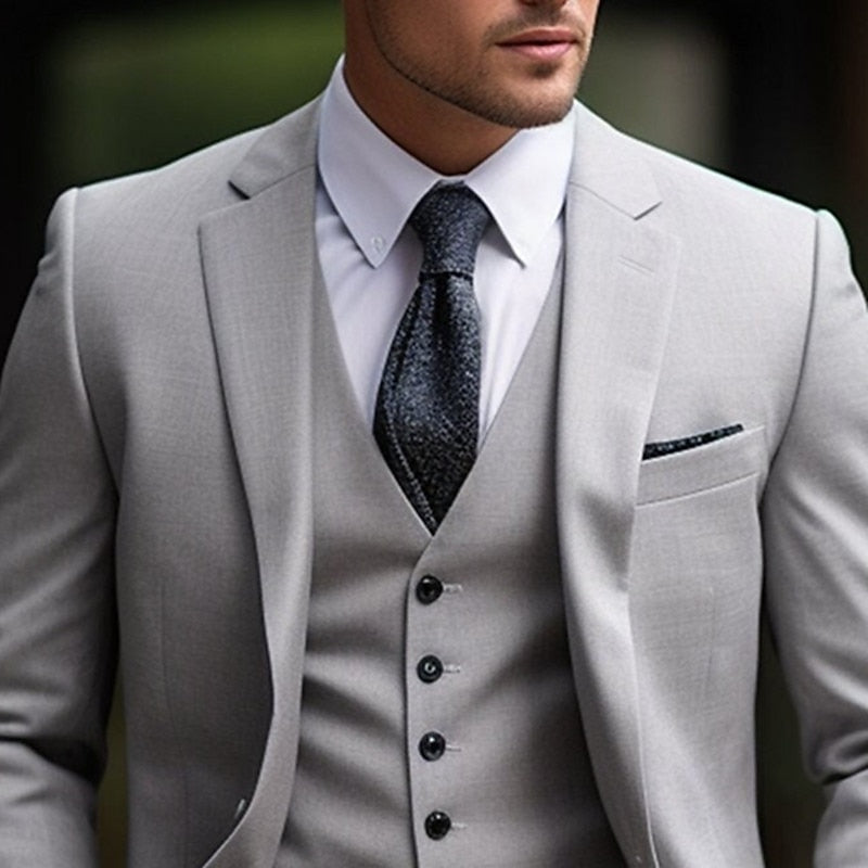 Men's Wedding Suit Light Gray 3-piece Set | Mario