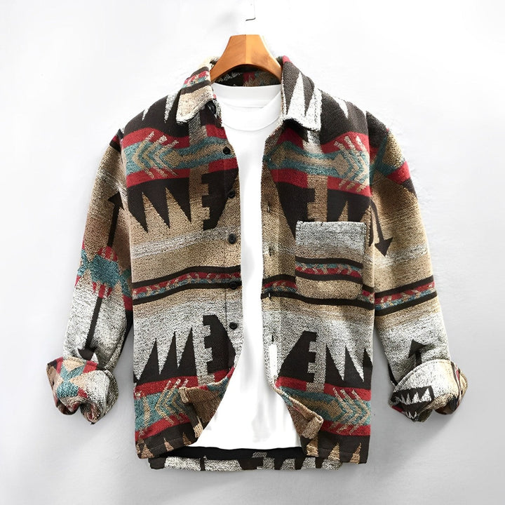 Veste-chemise homme avec motif ethnique – overshirt style vintage pour automne & hiver