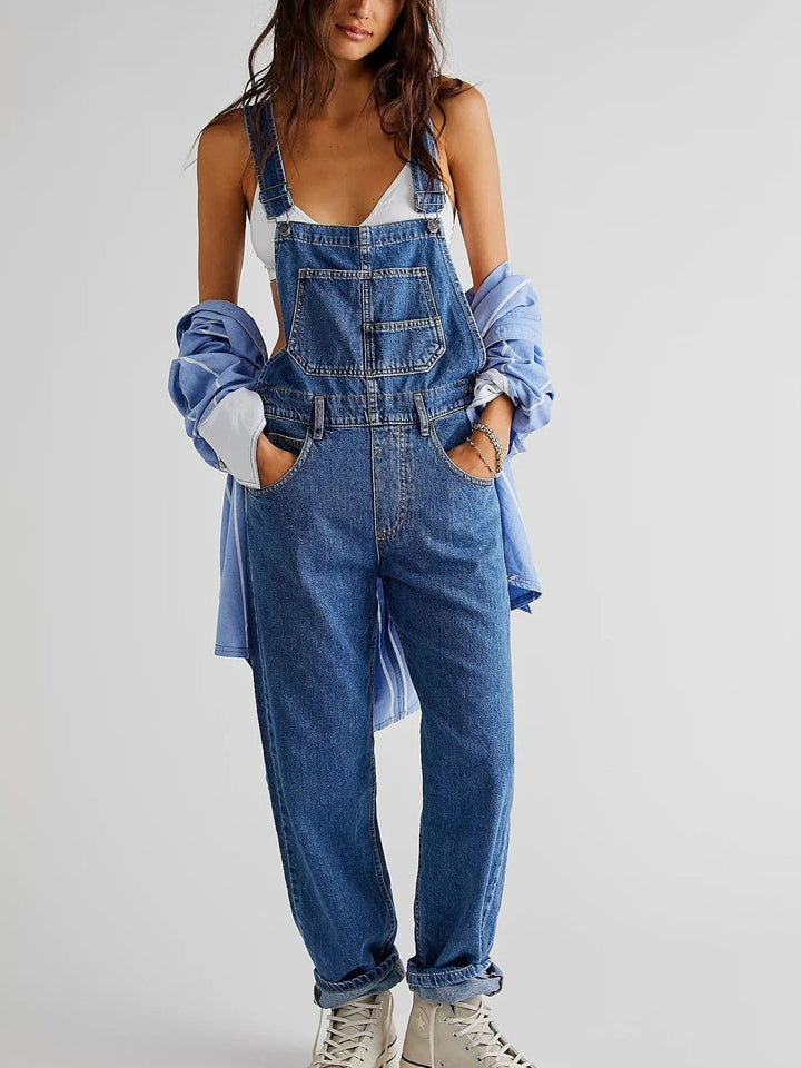 Damen Latzhose aus Denim – Locker geschnittene Jeans-Overall im Vintage Streetstyle | Verstellbare Träger