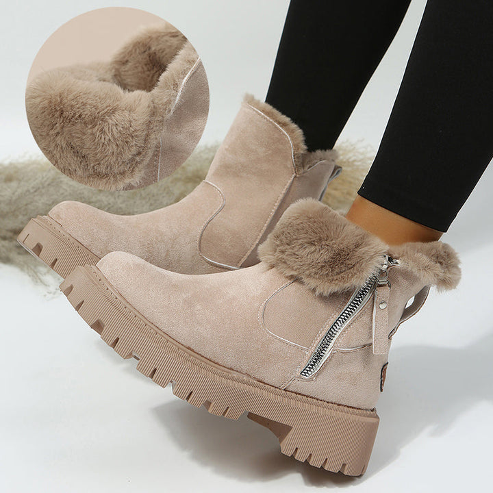 Bottes d'hiver doublées pour femmes avec fermeture éclair et semelle profilée épaisse – Bottes de neige antidérapantes