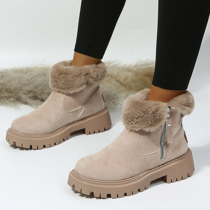Bottes d'hiver doublées pour femmes avec fermeture éclair et semelle profilée épaisse – Bottes de neige antidérapantes