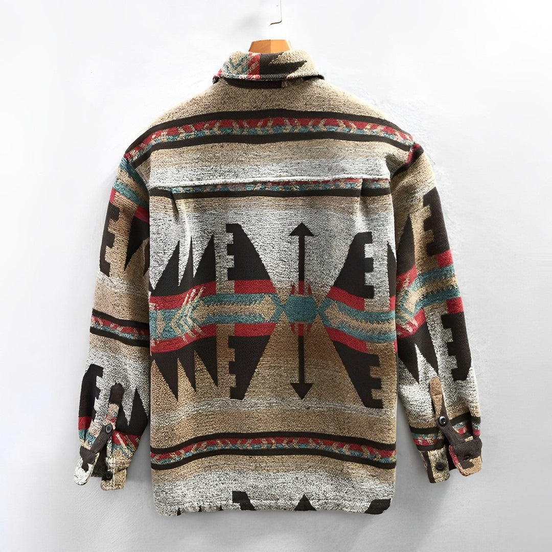 Veste-chemise homme avec motif ethnique – overshirt style vintage pour automne & hiver