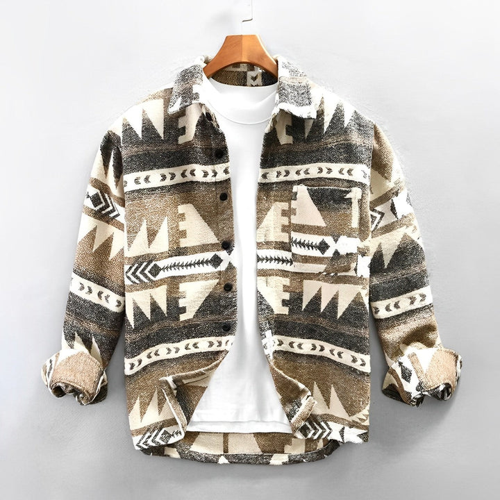 Veste-chemise homme avec motif ethnique – overshirt style vintage pour automne & hiver