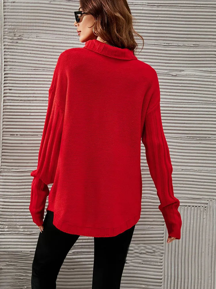 Maglione oversize rosso con collo alto