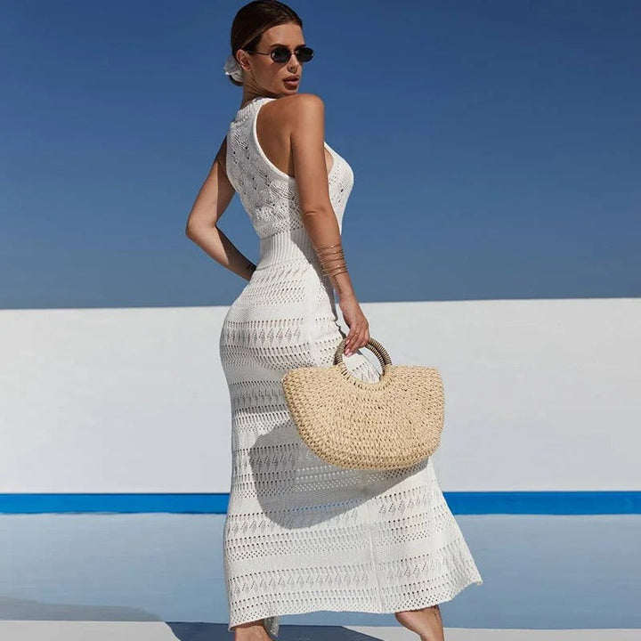 Caroline - Abito lungo in maglia senza maniche con spacco alto