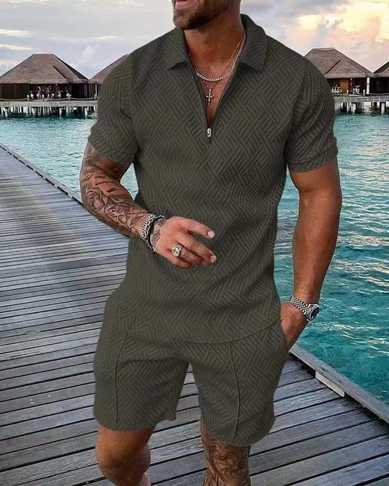Top estivo da spiaggia con scollo a V, set 2 pezzi per uomo