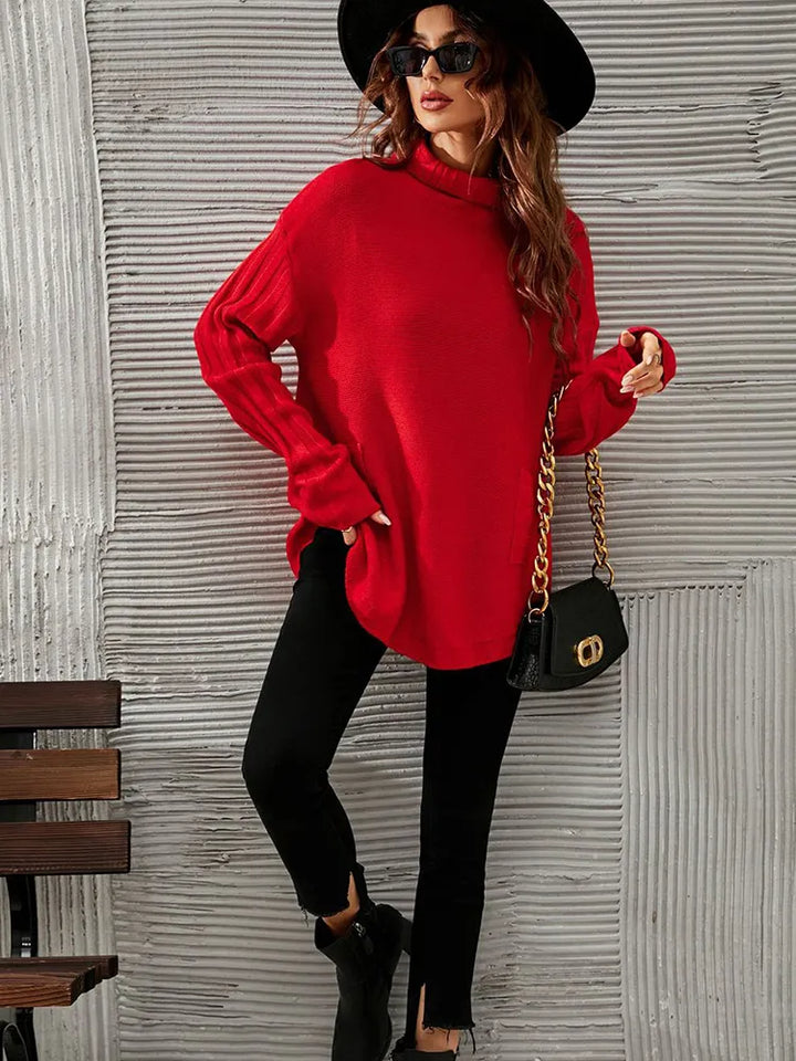 Maglione oversize rosso con collo alto