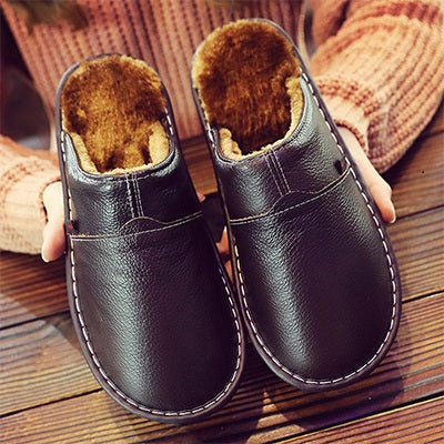 Korey - Pantoufles pour hommes marron imperméables en cuir