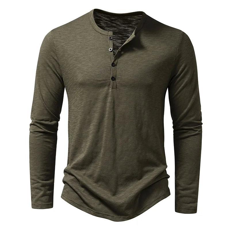 T-shirt à manches longues pour homme avec patte de boutonnage – T-shirt Henley slim fit pour loisirs, quotidien et looks en superposition