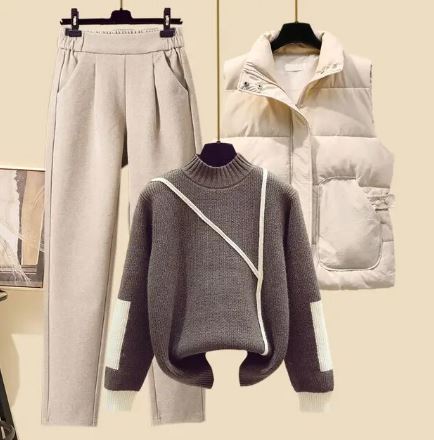 Ensemble élégant 3 pièces : pantalon, gilet et pull – confort rencontre style