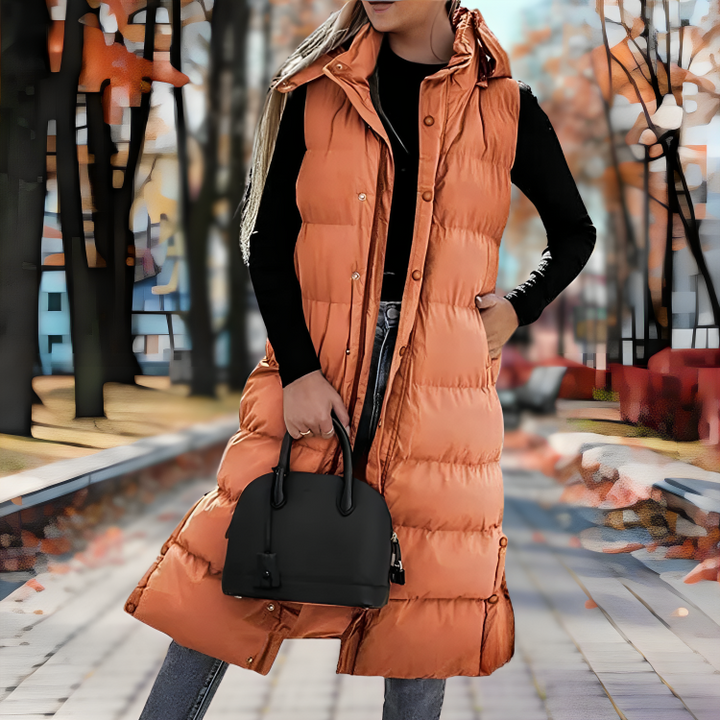 Stylischer Ärmelloser Langer Daunenparka Für Damen | Perfekt für Outdoor-Aktivitäten