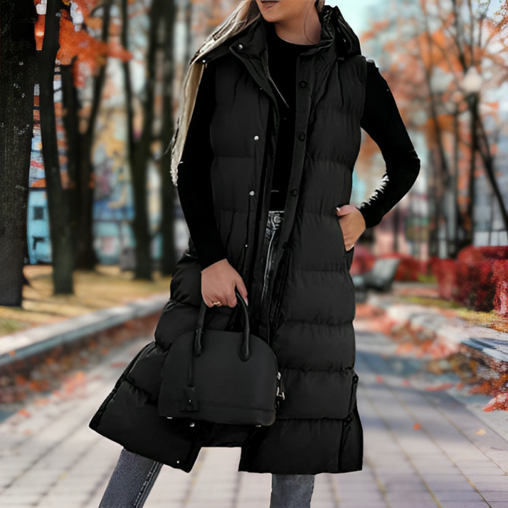 Stylischer Ärmelloser Langer Daunenparka Für Damen | Perfekt für Outdoor-Aktivitäten
