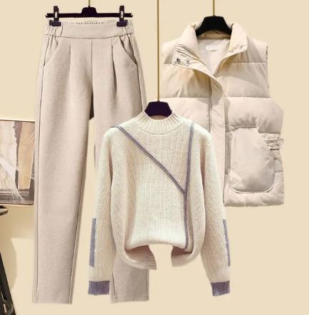 Ensemble élégant 3 pièces : pantalon, gilet et pull – confort rencontre style