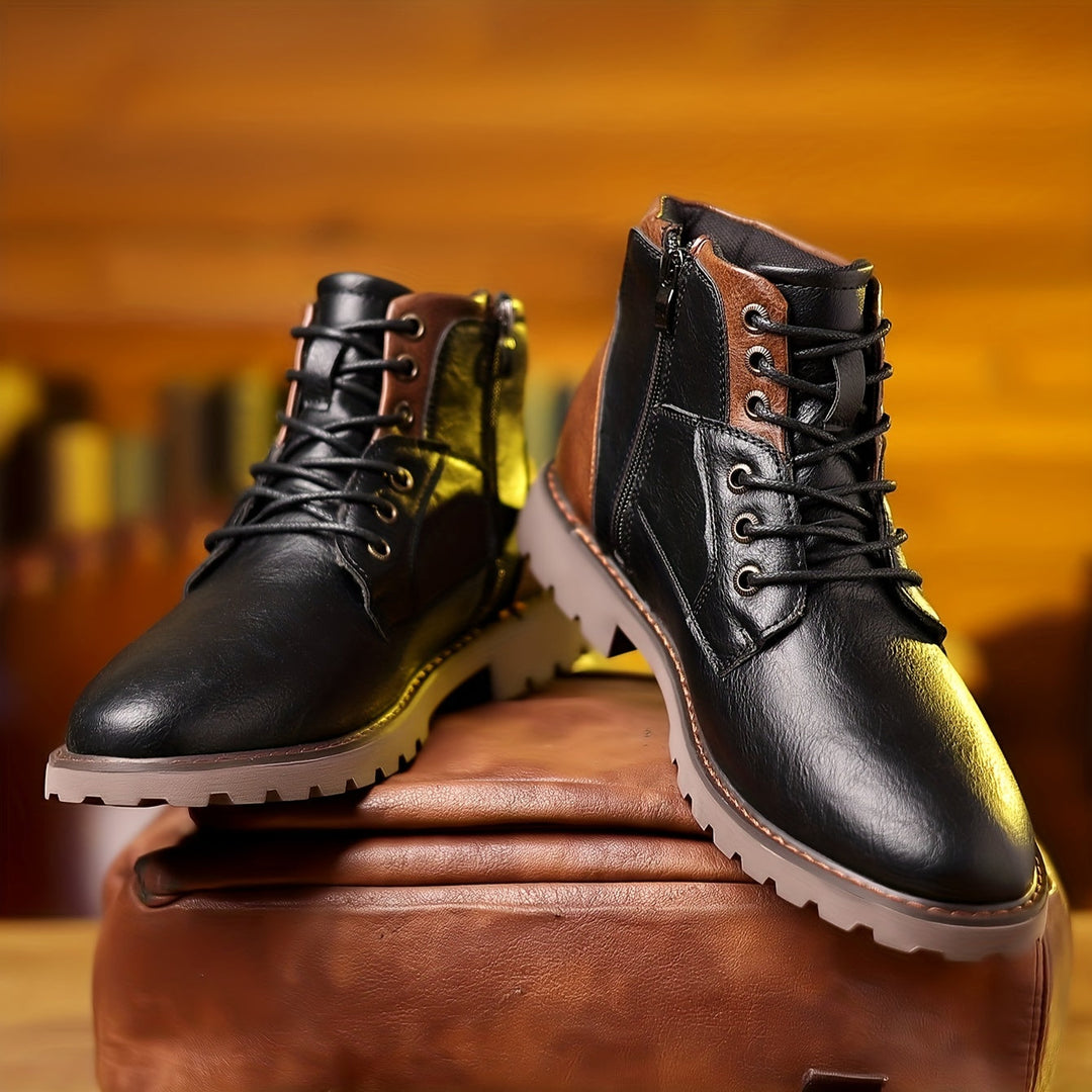 Bottes d'hiver pour hommes avec fermeture éclair – Bottines d'extérieur robustes aspect cuir