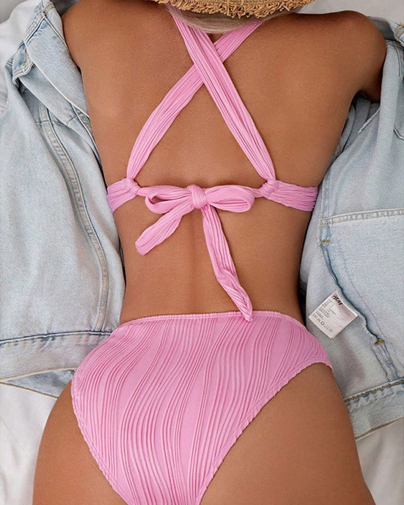 Damen Bikini-Set mit Plissee-Struktur & High-Waist – Femininer Look für Strand & Pool