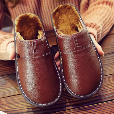 Korey - Pantoufles pour hommes marron imperméables en cuir