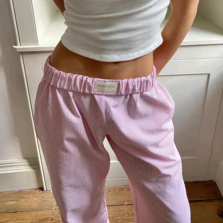 Pantalon lounge large pour femmes avec ceinture élastique – Pantalon de loisirs confortable en mélange de coton