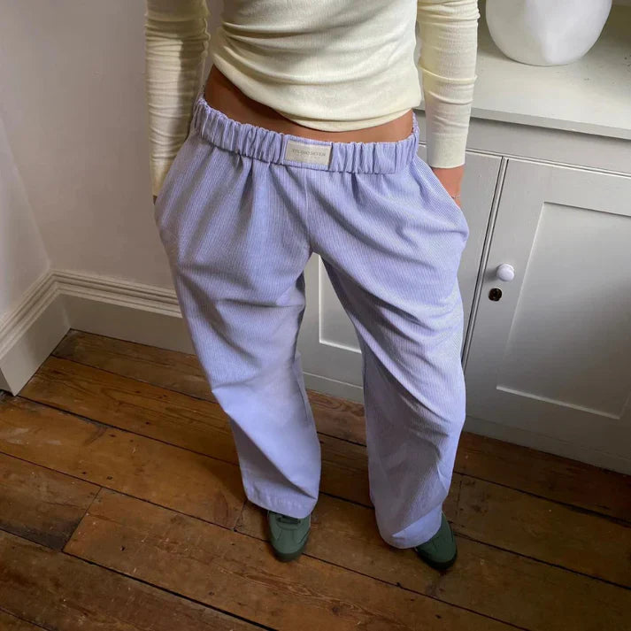 Pantalon lounge large pour femmes avec ceinture élastique – Pantalon de loisirs confortable en mélange de coton