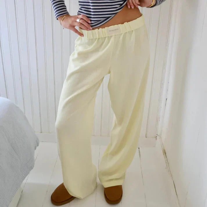 Pantalon lounge large pour femmes avec ceinture élastique – Pantalon de loisirs confortable en mélange de coton