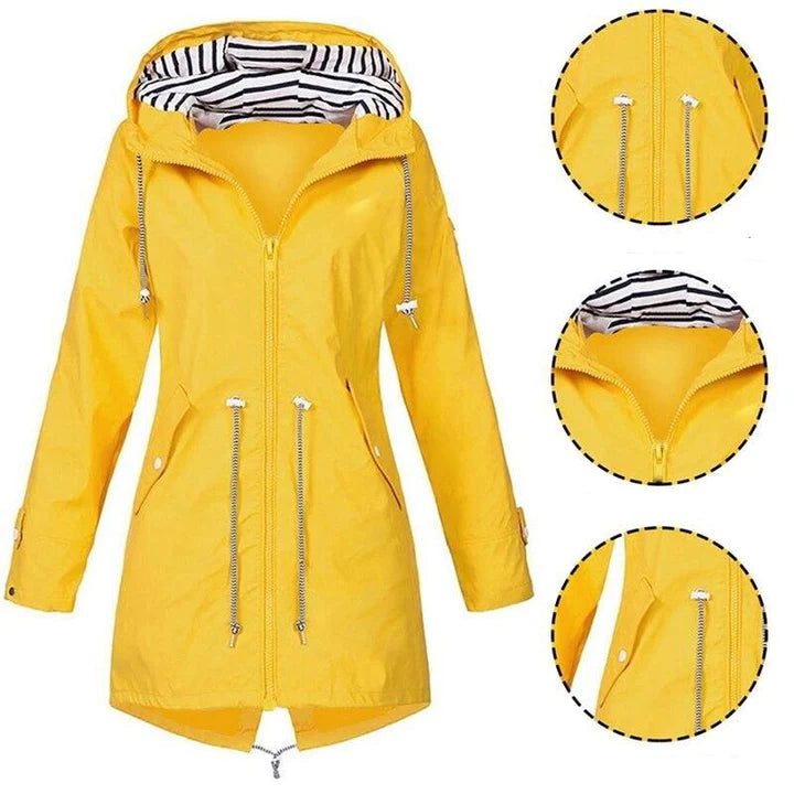 Veste de pluie imperméable classique et élégante avec capuche pour femmes | Style classique & idéal pour les activités de plein air