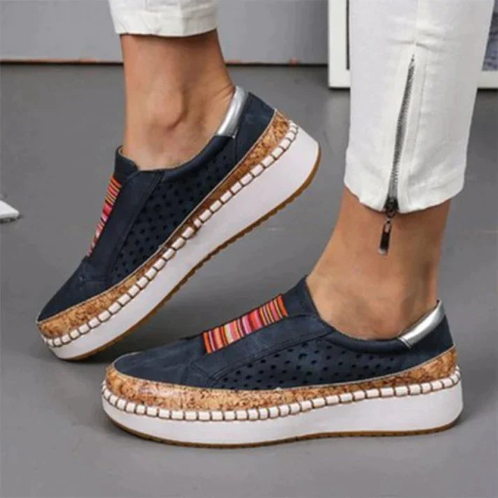 Baskets slip-on confortables pour femmes avec motif à trous & stretch ethnique – Chaussures d'été respirantes
