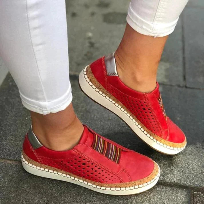 Baskets slip-on confortables pour femmes avec motif à trous & stretch ethnique – Chaussures d'été respirantes