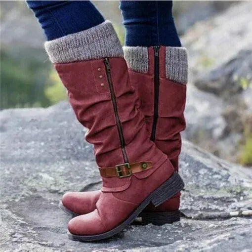 Casual Overknee Winterstiefel aus Veganem Leder für Damen | Perfekt für den Alltag