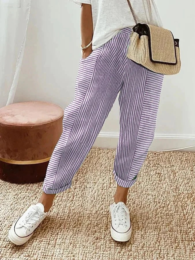 Veronika - Pantalon en coton rayé moderne