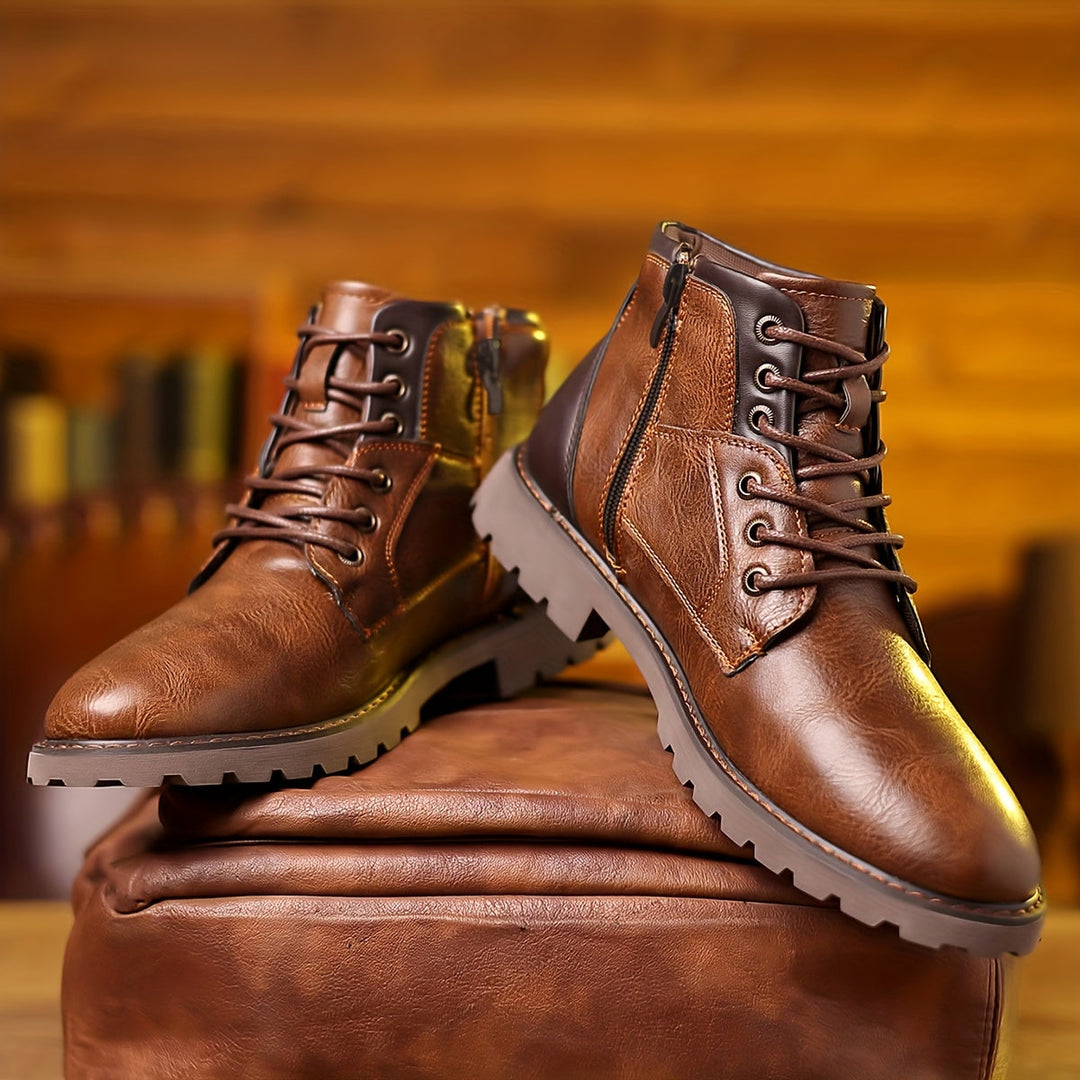 Bottes d'hiver pour hommes avec fermeture éclair – Bottines d'extérieur robustes aspect cuir